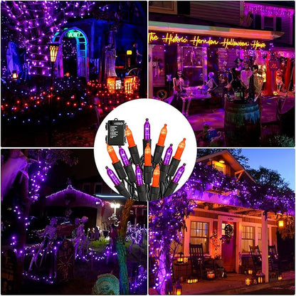 TW SHINE Battery Operated Halloween Lights, 2 Pack Total 100 LED 32 FT Orange and Purple Lights Outdoor, Waterproof Mini String Light with 8 Modes, Halloween Decorations for Indoor Patio Party Decor