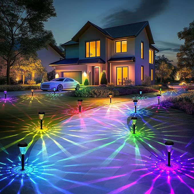 Solar Pathway Lights Outdoor Waterproof 8 Pack Color Changing Garden Light for Yard Patio Driveway Walkway Lawn Landscape Lighting for Outdoor Decor