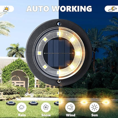 Flacchi Solar Lights Outdoor - Solar Powered Ground Lights Outdoor Solar Disk Light Waterproof Landscape Light for Patio Yard Pathway Walkway Driveway (Warm White, 8 Pack)