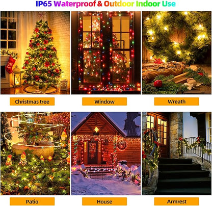 Tcamp Battery Operated Christmas Tree Lights with Remote Memory Timer Function, 33ft 100LED USB Christmas Lights 12 Lighting Modes for Christmas Outdoor Indoor Decor (Warm White to Multicolor)