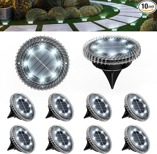 10 Pack Small Solar Ground Lights, Pathway Lights Waterproof, Outdoor Solar Light for Garden, Driveway, Walkway, Backyard (Cool White)