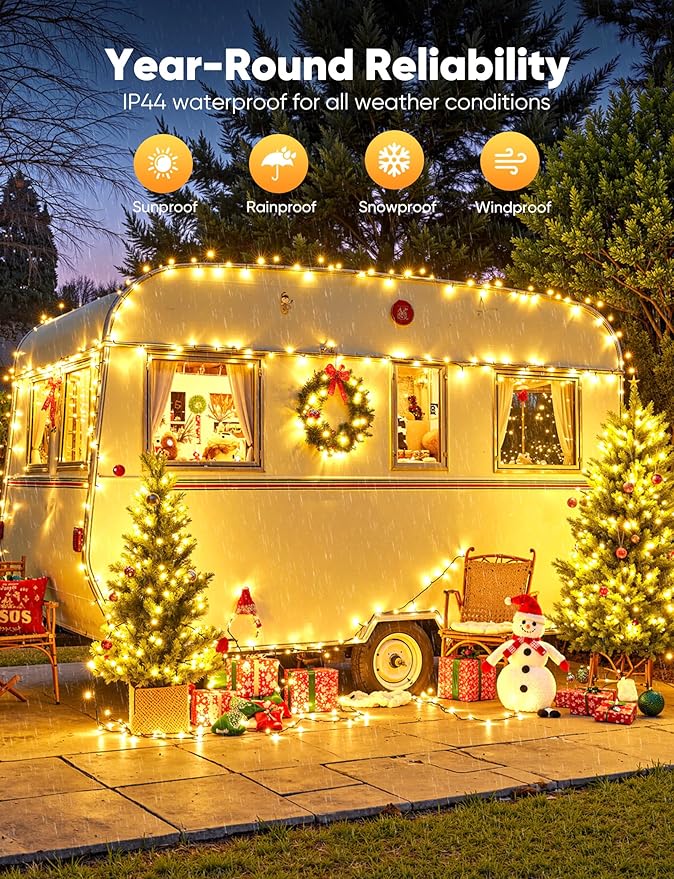 4-Pack 200 LED Christmas Twinkle Lights, 66ft Waterproof for Yard
