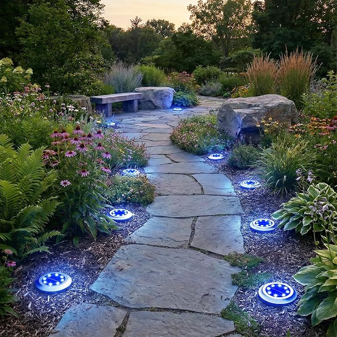 Solar Lights Outdoor,8 Pack Solar Garden Lights for Pathway,Yard,Deck,Lawn,Patio,Walkway,Driveway,Step（Blue）