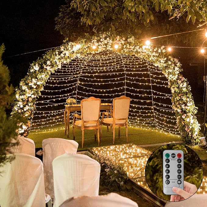 Battery Operated Christmas Lights, 33Ft 100 LED Warm White String Lights with Auto Timer & 8 Modes, Shatterproof Waterproof for Outdoor Indoor Wedding Party Home, Black Wire