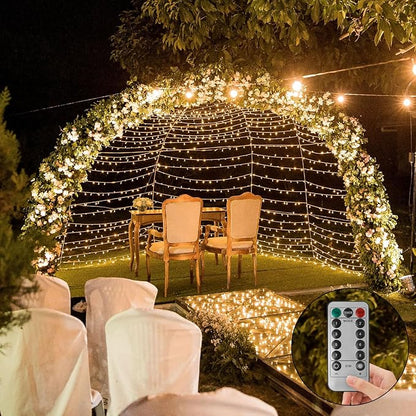 Battery Operated Christmas Lights, 33Ft 100 LED Warm White String Lights with Auto Timer & 8 Modes, Shatterproof Waterproof for Outdoor Indoor Wedding Party Home, Black Wire