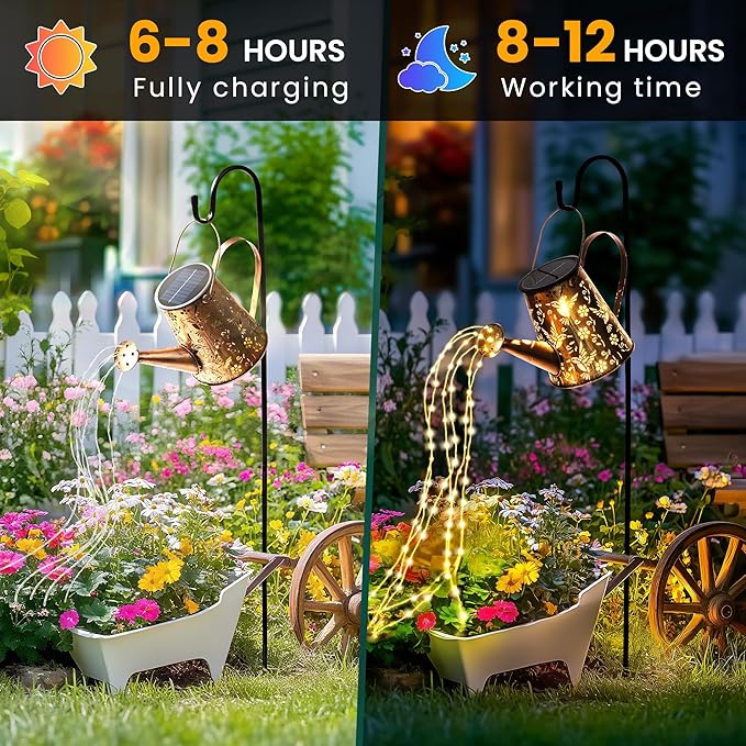 Solar Lights Outdoor Decor, Perfect Gardening Gift for Mom Women Grandma, Thoughtful Birthday Present, Hanging Lanterns Watering Can Lights for Garden, Yard, Porch, Patio Backyard Decoration