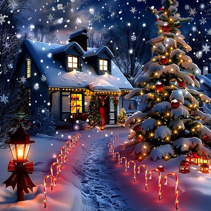 VCOKEN 10'' Christmas Candy Cane Pathway Markers Lights - Set of 10 Christmas Stakes Lights Outdoor Pathway Decorations, Connectable & Light Up Xmas Holiday Party Yard Art Indoor Outdoor Ornament
