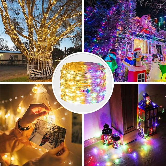 Christmas Fairy Lights 2-Pack, 66ft 200 LED Battery Twinkle Lights
