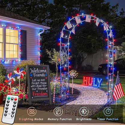 JMEXSUSS 33ft 100 LED Red White and Blue Lights Outdoor, 4th of July Lights Battery Operated with Remote, 8 Modes Patriotic Decorations for Indoor Outside Independence Day American Flag Holiday