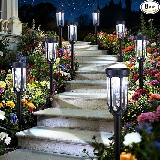 Lomotech Solar Pathway Lights - 8 Pack Solar Lights Outdoor Waterproof, Bright LED Solar Garden Lights for Patio Landscape Lawn Yard Walkway Driveway (White)