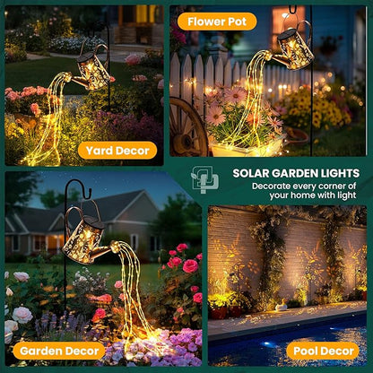 Solar Lights Outdoor Decor, Perfect Gardening Gift for Mom Women Grandma, Thoughtful Birthday Present, Hanging Lanterns Watering Can Lights for Garden, Yard, Porch, Patio Backyard Decoration
