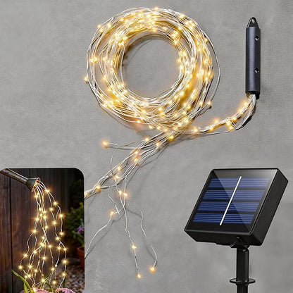 Solar Fairy String Lights Outside, Multi Strand 180 LEDs Watering Can Light for Outdoor, Waterproof Solar Powered Waterfall Lights, Firefly Bunch Lights for Garden Decor, Warm White