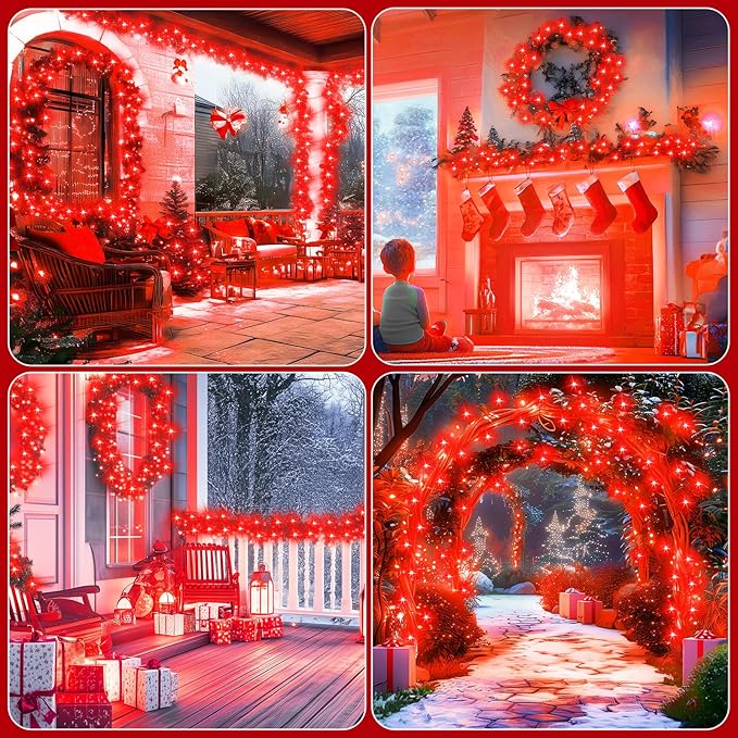 4-Pack 400 LED Christmas Twinkle Lights, 132ft Waterproof for Porch