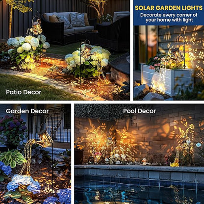Solar Lights Outdoor Garden Decor, Large Lanterns Watering Can Gardening Gifts for Mom Women Grandma Birthday, Hanging Outdoor Decoration for Yard Porch Patio Backyard (2 Pack)