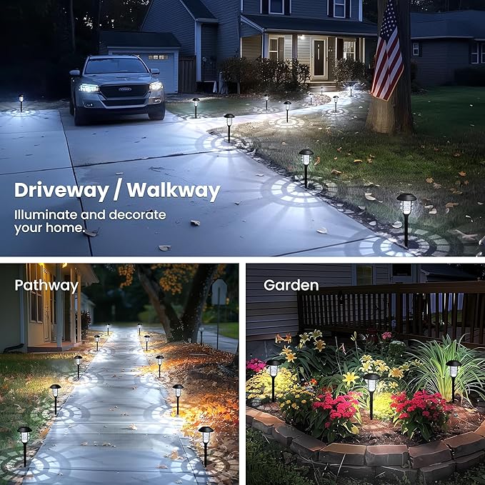 Cold White Solar Pathway Lights 12-Pack, Garden LED