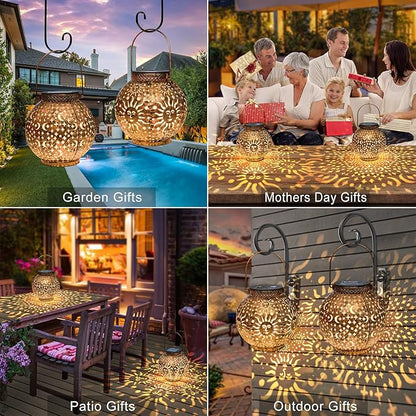 Go2garden 2Pack Solar Lanterns Outdoor Waterproof Garden Gifts for Mom Moon Star Sun Solar Lights for Balcony, Yard,Birthday Mothers Day Gifts for Grandma Wife (Bronze)