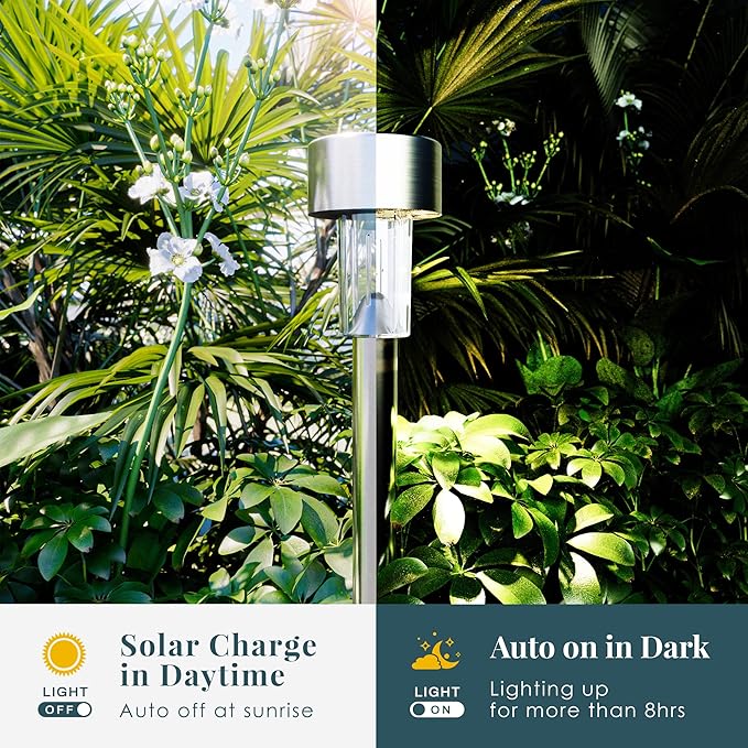 SOLPEX 24 Pack Solar Outdoor Lights Pathway, Stainless Steel Solar Lights Outdoor Waterproof,LED Landscape Lighting Walkway for Landscape/Patio/Lawn/Yard/Driveway-Cold White