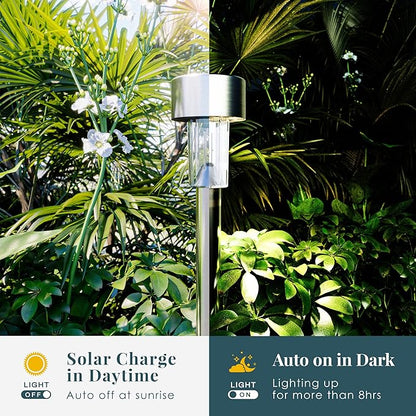 SOLPEX 24 Pack Solar Outdoor Lights Pathway, Stainless Steel Solar Lights Outdoor Waterproof,LED Landscape Lighting Walkway for Landscape/Patio/Lawn/Yard/Driveway-Cold White
