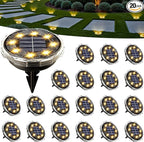 20-Pack Warm White Flat Solar Walkway Lights, Waterproof LED