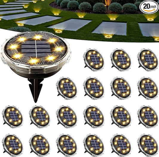SOLPEX Solar Ground Lights 20 Pack, Solar Pathway Lights Outdoor Waterproof, Landscape Lighting for Garden, Walkway, Driveway, Yard, Deck, Patio, Swimming Pool (Warm White)