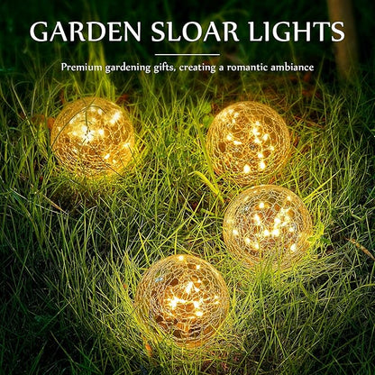 Honoson Solar Globe Lights Outdoor - Waterproof Cracked Glass Balls for Garden, Patio, Lawn & Yard, Warm White Solar LED Lights with Easy Installation & Durable Design(4.7 Inch,4 Pieces)