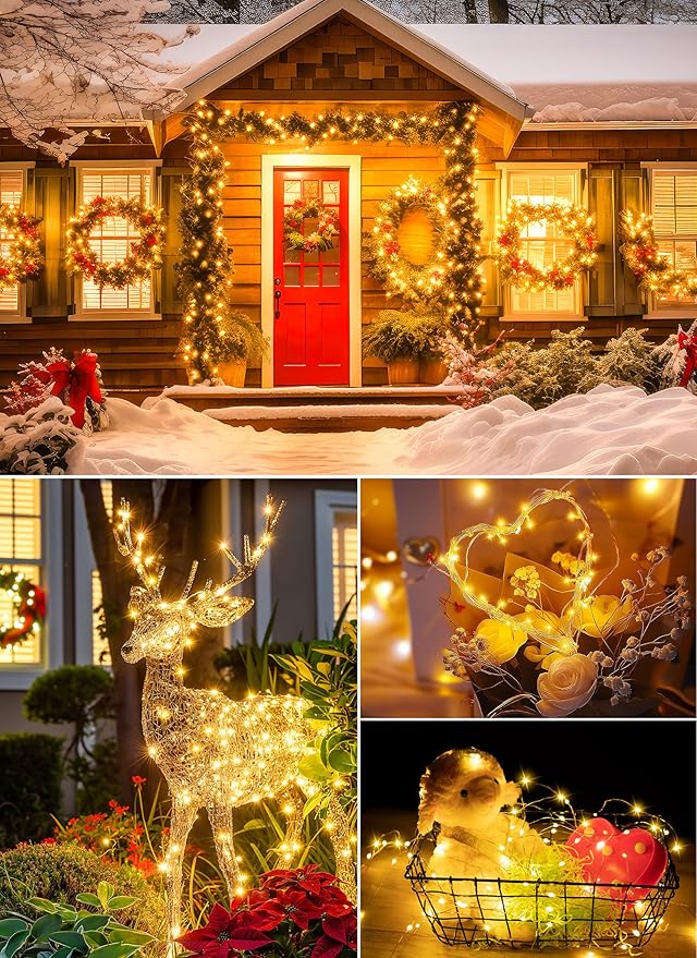 200 LED Christmas Twinkle Lights, 66ft Waterproof for Porch