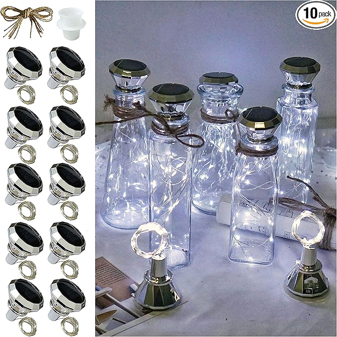 Solar Cork Lights 10-Pack, 20 LED Wine Bottle
