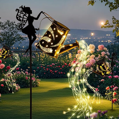Solar Watering Can Light,Solar Fairy Lights Outdoor,Fairy Garden Decor Waterproof Metal Hanging Lantern,Gardening Gifts,Fairy Garden Decor for Outside,Perfect for Patio Yard