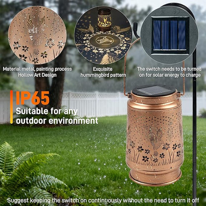 2 PCS Hummingbird Solar Lantern - Outdoor Decorative Solar Lanterns for Garden, Patio, Backyard, and Porch - Waterproof Hanging Lantern for Outside - Perfect Gifts for Women