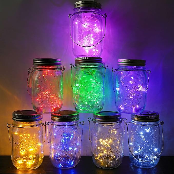 30LED Solar Mason Jar Lights, 8 Pack Jar Lid String Lights (No Jars), Waterproof Fairy Firefly Light for Garden, Patio, Outdoor, Yard, Lawn Decor(8 Colors)