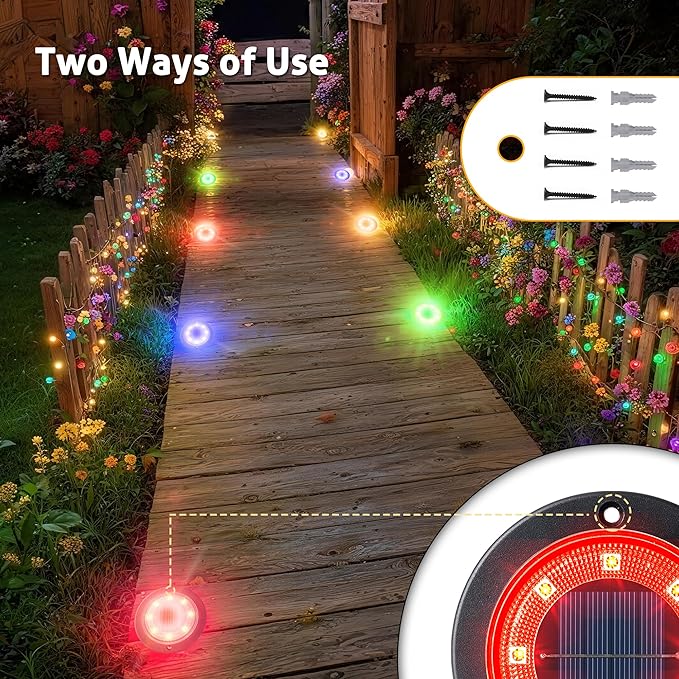 Solar Flat Disk Lights 12-Pack, Waterproof Landscape