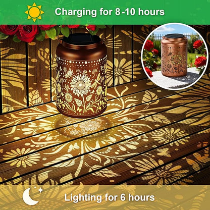 Birthday Gifts for Women Mom Grandma, Sunflower Gardening Gifts for Women, Solar Lantern Outdoor Waterproof Garden Decor Hanging Solar Lights Yard Decorations Outdoor, Backyard, Patio, Porch