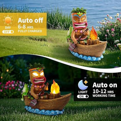 Solar Tiki Outdoor Statues: Funny Tiki Bar Decor with Solar Light Outside Decoration for Lawn Yard Patio Garden Gifts for Housewarming (Boating)