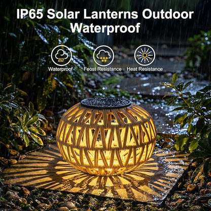 2 Pack Solar Lantern Outdoor Waterproof,Outdoor Table Lanterns Decor,Rattan Solar Lights Decorative,Small Tabletop Lanterns Gifts for Mom,Grandma,Lantern Lights Outside for Garden,Yard,Steps,Patio