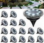 16-Pack Cool White In-Ground Solar Lights, Flat LED Garden