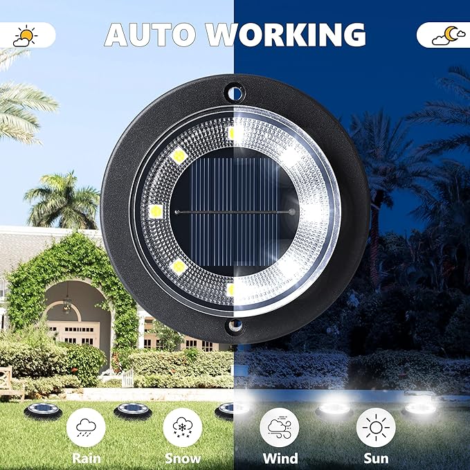 12-Pack Cool White In-Ground Solar Lights, Flat LED Driveway