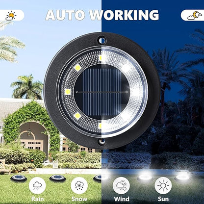 Flacchi Solar Lights Outdoor - Solar Powered Ground Lights Outdoor Solar Disk Light Waterproof Landscape Light for Patio Yard Pathway Walkway Driveway (Cool White, 12 Pack)