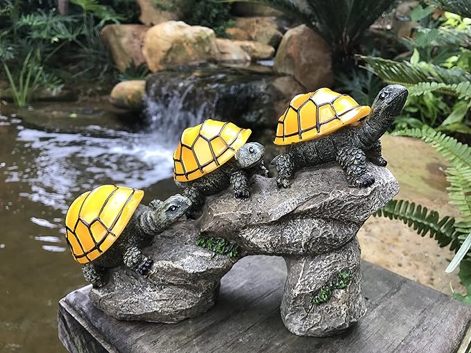 Solar Powered Turtles on Log Outdoor Accent Lighting LED Garden Light Decor