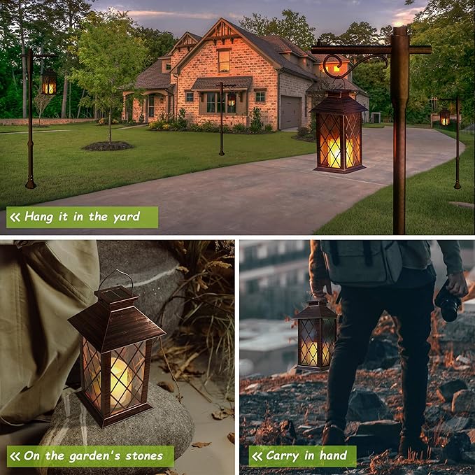 Courtyard Solar Hanging Lanterns 2-Pack, Classic Porch Decor