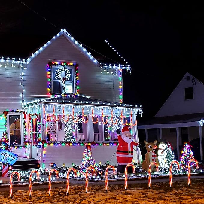 10" Christmas Candy Cane Lights - Set of 10 Pathway Markers Christmas Outdoor Yard Decorations, Xmas Candy Cane Stake Lights for Lawn, Walkway, Garden, Xmas Party Indoor Ornaments