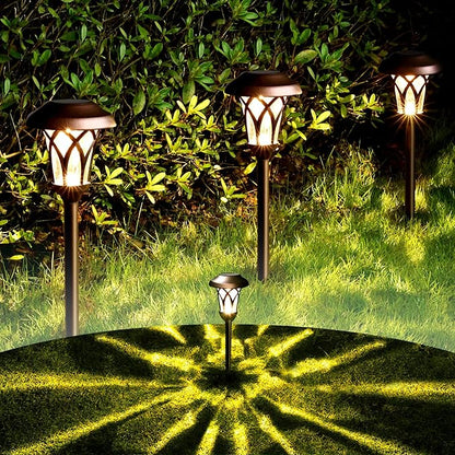 GIGALUMI 6 Pack Solar Pathway Lights Outdoor, Metal Glass & ABS Solar Landscape Lights Waterproof IP65, Warm White Solar Powered Garden Lights for Yard Patio Walkway Driveway (Brown)