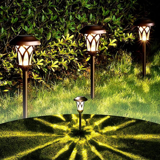 GIGALUMI 6 Pack Solar Pathway Lights Outdoor, Metal Glass & ABS Solar Landscape Lights Waterproof IP65, Warm White Solar Powered Garden Lights for Yard Patio Walkway Driveway (Brown)