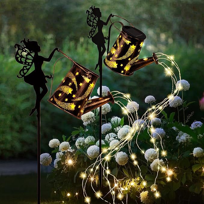 Solar Watering Can Light,Solar Fairy Lights Outdoor,Fairy Garden Decor Waterproof Metal Hanging Lantern,Gardening Gifts,Fairy Garden Decor for Outside,Perfect for Patio Yard