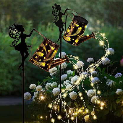 Solar Watering Can Light,Solar Fairy Lights Outdoor,Fairy Garden Decor Waterproof Metal Hanging Lantern,Gardening Gifts,Fairy Garden Decor for Outside,Perfect for Patio Yard