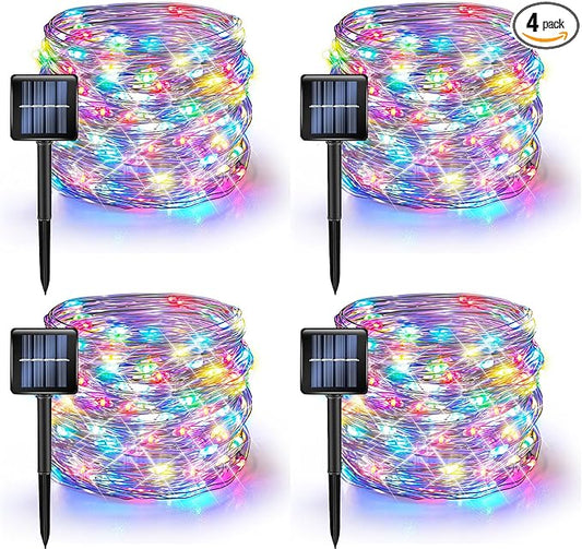 Dazzle Bright 4 Pack Solar String Lights Outdoor, Total 160FT 480LED Solar Powered Waterproof Fairy Lights 8 Modes, Silver Wire Lights for Christmas Patio Party Tree Yard Decoration (Multi Color)