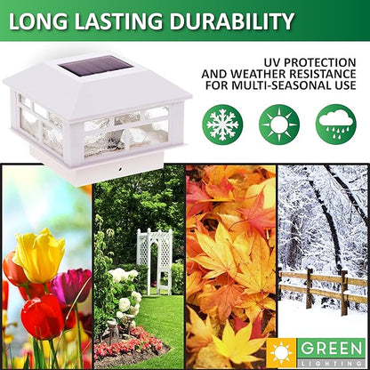 GreenLighting Modern Solar Post Cap Lights Fits 4x4 Wood, 4x4 & 5x5 PCV/Vinyl Outdoor Solar Powered Light, Fence Post, Landscaping, Deck, Garden- Bright LED, Waterproof White 2 Pack