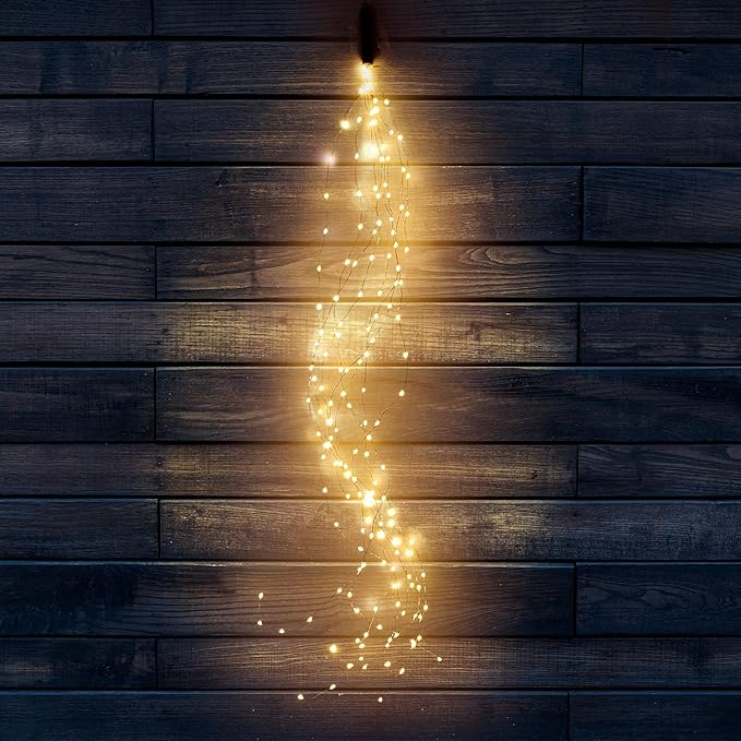 10 Strands 200 LED Firefly Bunch Lights, Waterproof, Plug in String Lights for Waterfall Vine String Lights Watering Can Lights Outdoor Garden, Warm White