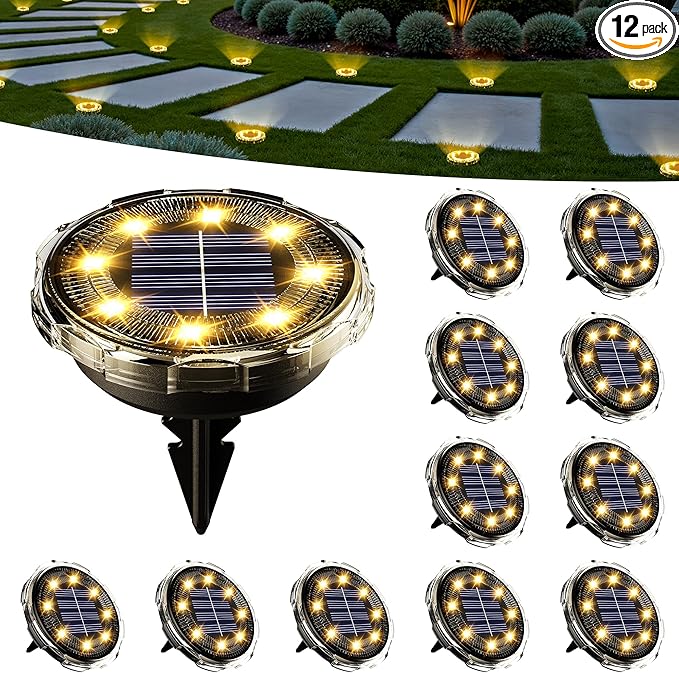 SOLPEX Solar Ground Lights 12 Pack, Solar Pathway Lights Outdoor Waterproof, Landscape Lighting for Garden, Walkway, Driveway, Yard, Deck, Patio, Swimming Pool (Warm White)