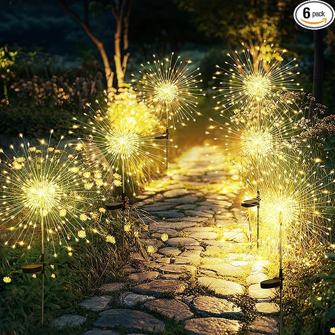 6-Pack Warm White Solar Path Lights, Outdoor Driveway LED