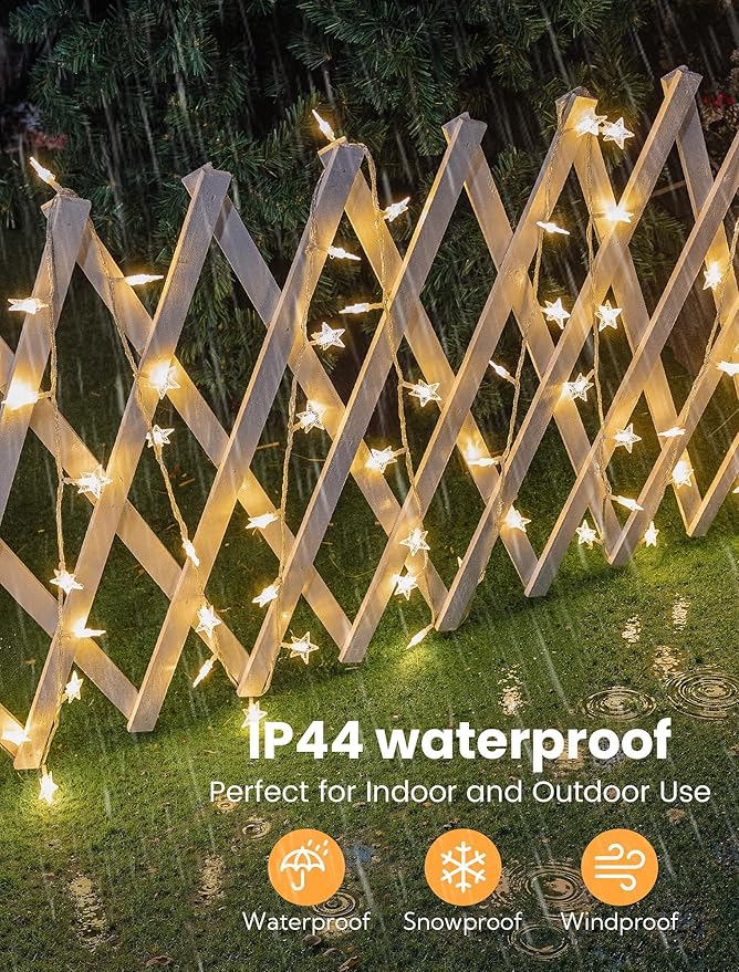 39FT 100 LED Warm White Star String Lights Plug in Fairy Lights with Remote,Hanging Star Lights for Indoor Outdoor Bedroom,Classroom,Dorm,Kids Tent,Party Decor